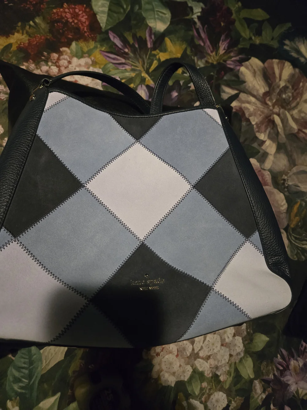 kate spade Diamond Patchwork Satchel in Black and Light Blue